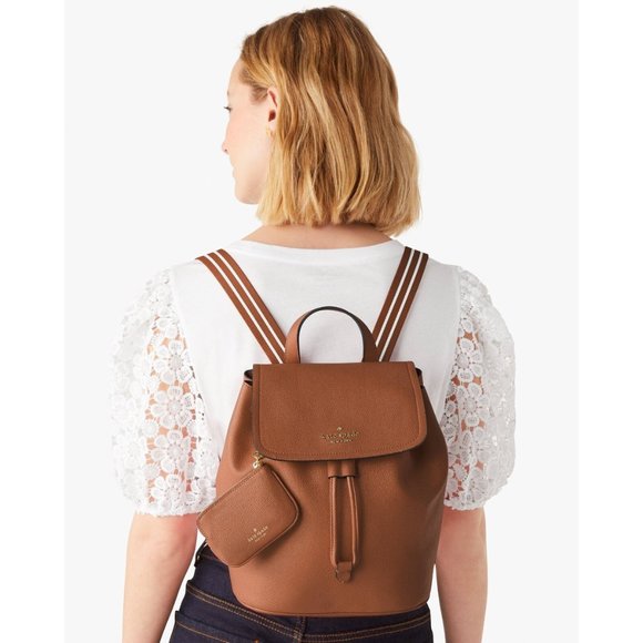 New Kate Spade Rosie Medium Flap Backpack Warm Gingerbread - Picture 2 of 5
